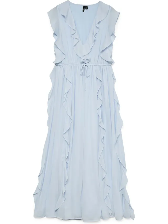 Vero Moda VMCARMEN S/L V-NECK LONG DRESS WVN EXP - Dames - Maxi jurken Skyway