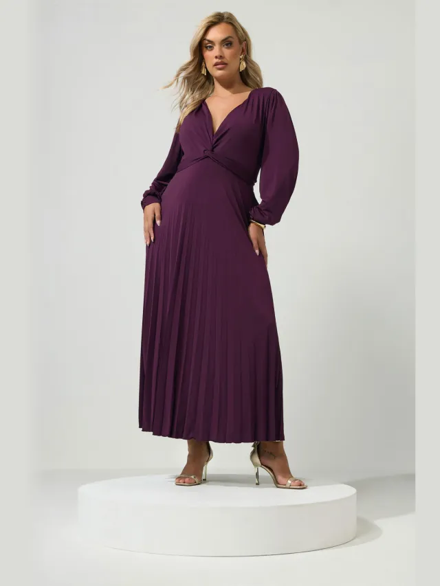 Yours London Paarse Geplooide Maxijurk Met Knoop Purple