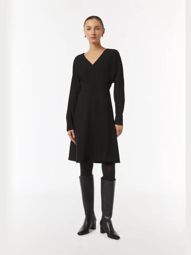 Comma female - Korte crêpe jurk met kanten juk zwart