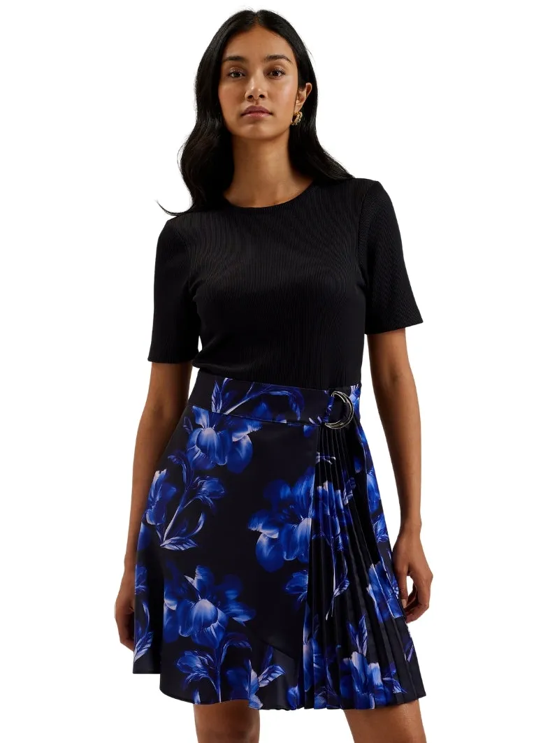 Ted Baker Malisaa Jersey Bodice Woven Printed Navy Dress Zwart