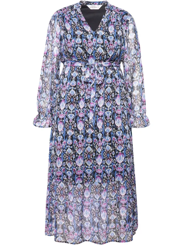 Studio Untold Dames - Maxi-jurk A-lijn grafische print elastische taille - Jeansblauw - Maat 42+