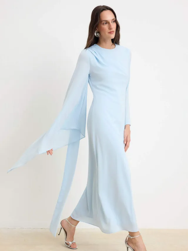 Trendyol Modest Dames Blauw Effen Maxi Lang Stijlvol/Avond Recht Modest Avond Jurken, foto 2