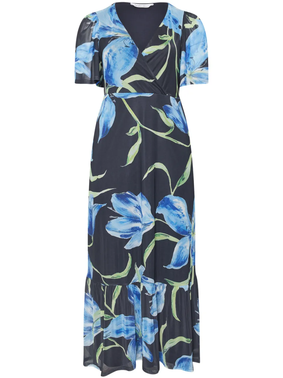 Yours London Marineblauwe Wikkeljurk Met Bloemenprint En Ruches Aan De Zoom, foto 4