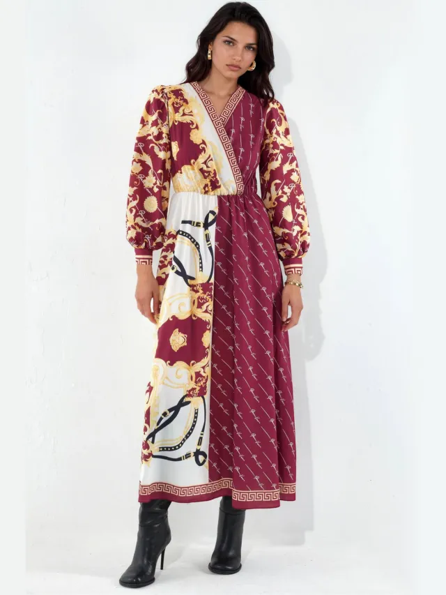 MSN Collection Geprinte Maxi Jurk met Ceintuur Veelkleurig