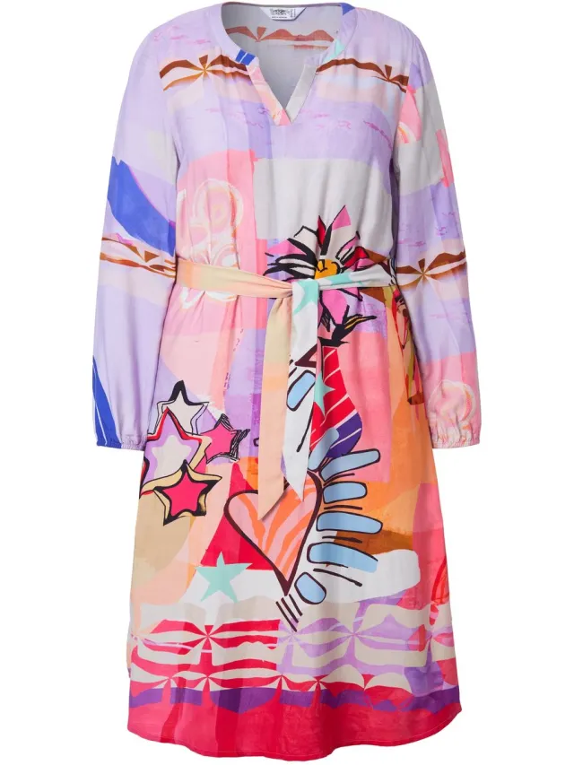 Angel of Style Dames - Jurk A-lijn all-over print lange mouwen - Roze