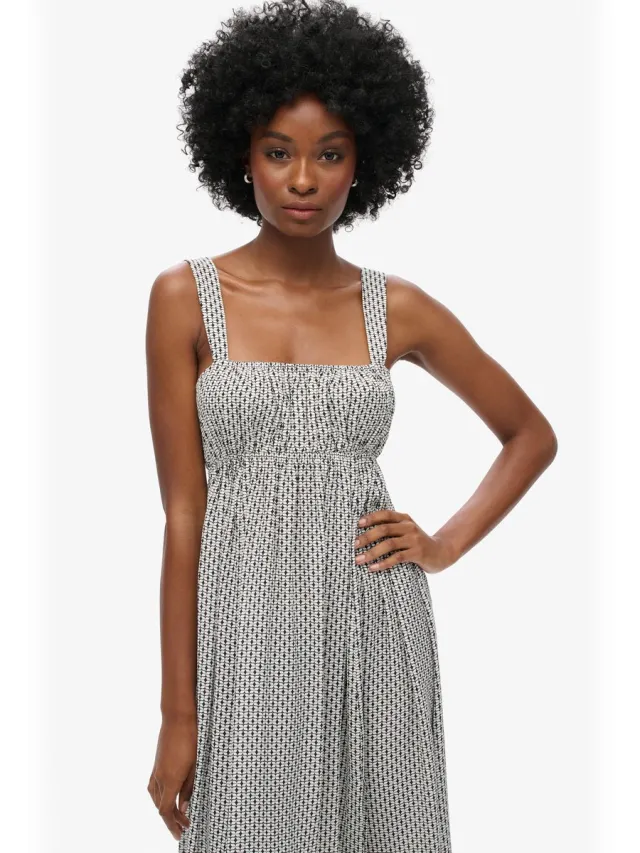 Superdry Maxi-jurk met strik op de rug - Dames - Jurken Mono Cross Geo