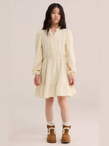 WE Fashion midi jurk met plooien beige, foto 4