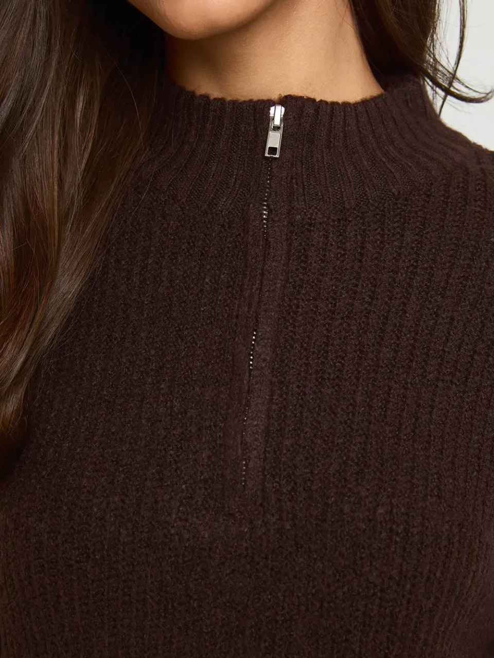 boohoo Dames Zachte Gebreide Oversized Trui-jurk Met Ritskraag chocoladebruin, foto 4