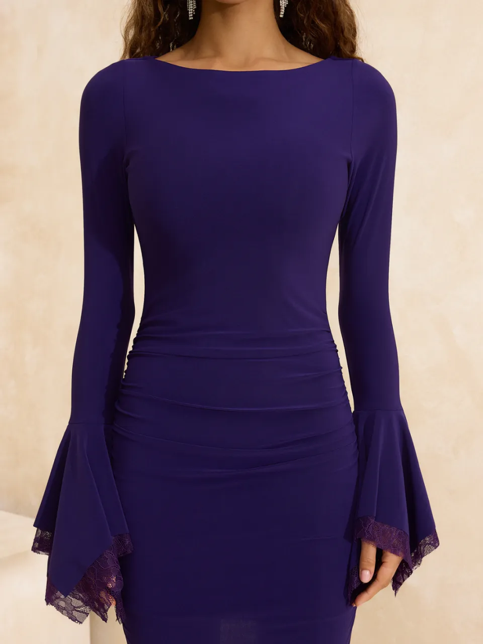 Trendyol TRENDYOLMİLLA Dames Paars Effen Kort / Mini Lang Stijlvol/Avond Bodycon Jurken, foto 2