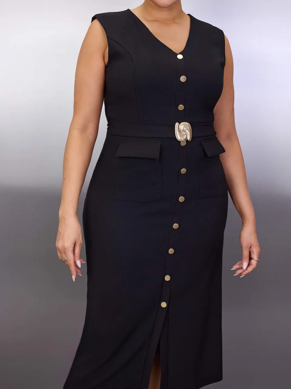 Trendyol Curve Dames Zwart Effen Maxi Mouwloos Avond / Dagelijks Bodycon Grote maten Jurk, foto 2