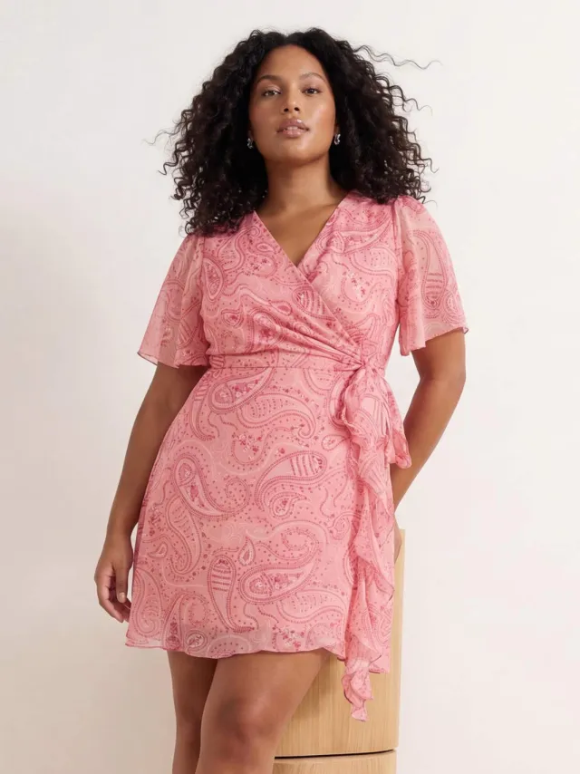 Trendyol Curve Dames Meerkleurig Paisley Kort / Mini Kort Casual Double-breasted Grote maten Jurk Veelkleurig
