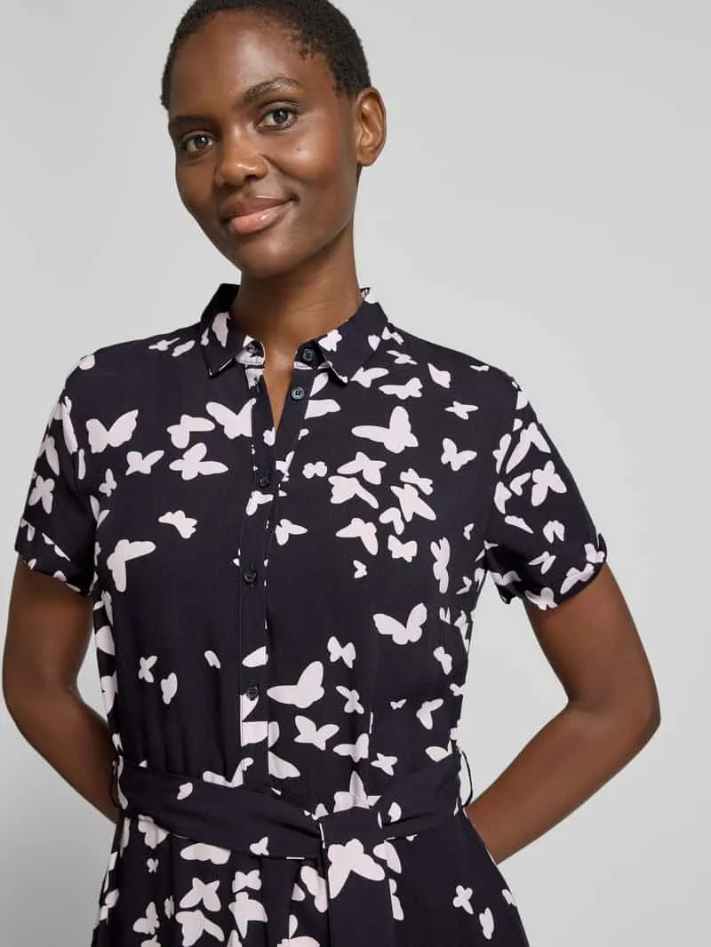Christian Berg Woman Selection Overhemdjurk in all-over look met strikceintuur marineblauw, foto 4