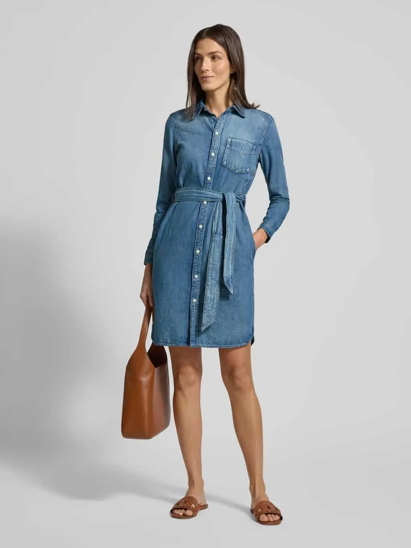 Lauren Ralph Lauren Knie-lange denimjurk met Strikceintuur Model 'JAMEIKA' Jeansblauw