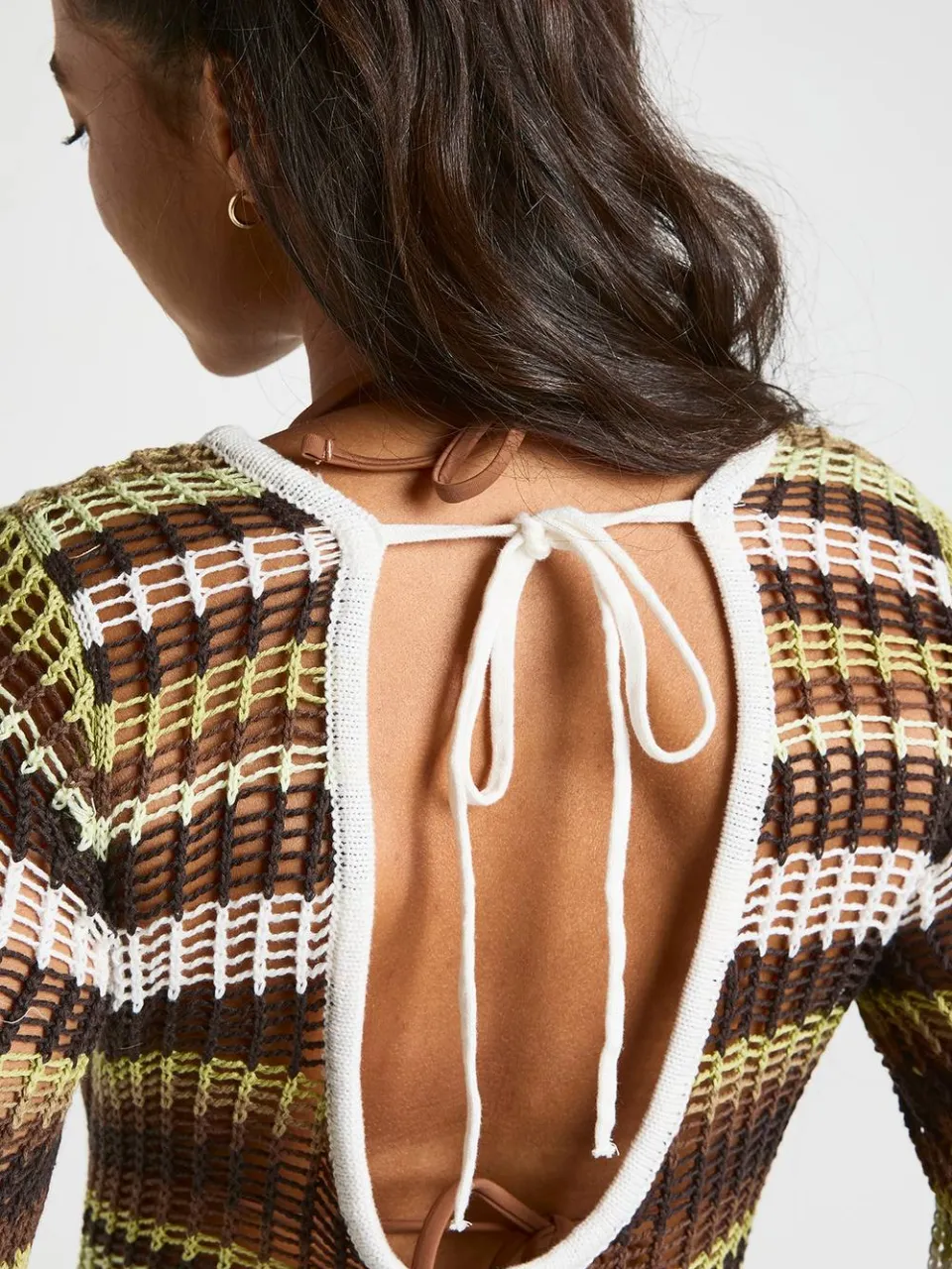 boohoo Dames Strand Gehaakte Streep Gebreide Mini-jurk Met Uitlopende Mouwen neutral, foto 4