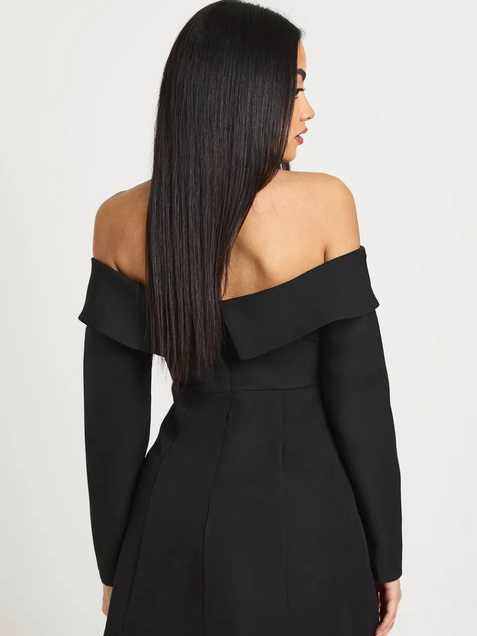 boohoo Dames Petite Bardot Gestructureerde Mini Jurk zwart, foto 2