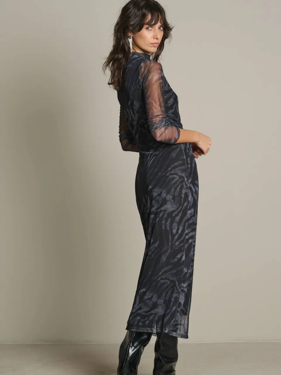 LOLALIZA maxi jurk met zebraprint - zwart, foto 5