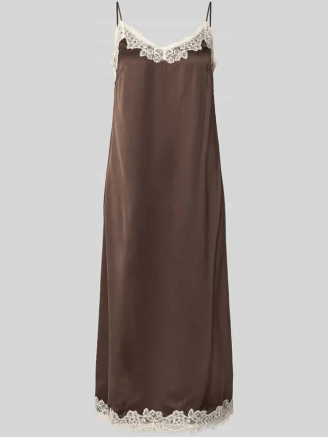 Jake*s Collection midi-jurk van viscose met kant donkerbruin, foto 2