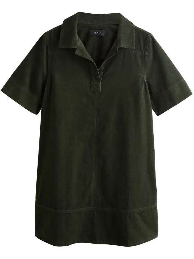Next Dames - Corduroy mini-jurk met korte mouwen - Groen Khaki Green