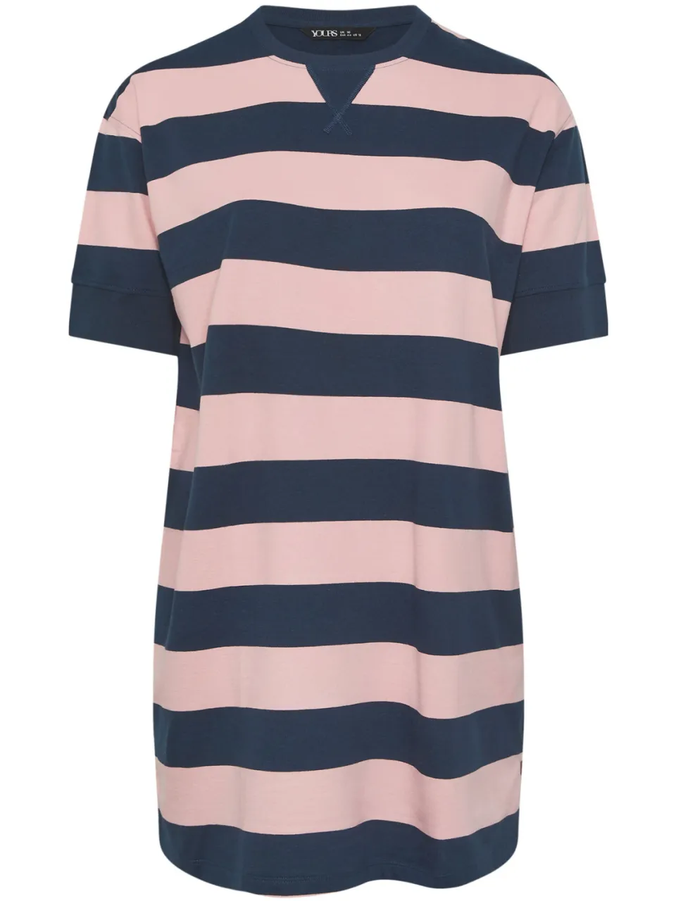 Yours Marineblauwe En Roze Gestreepte Tshirtjurk, foto 4