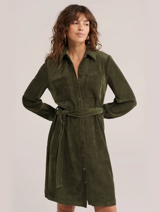 WE Fashion corduroy blousejurk met ceintuur - kaki