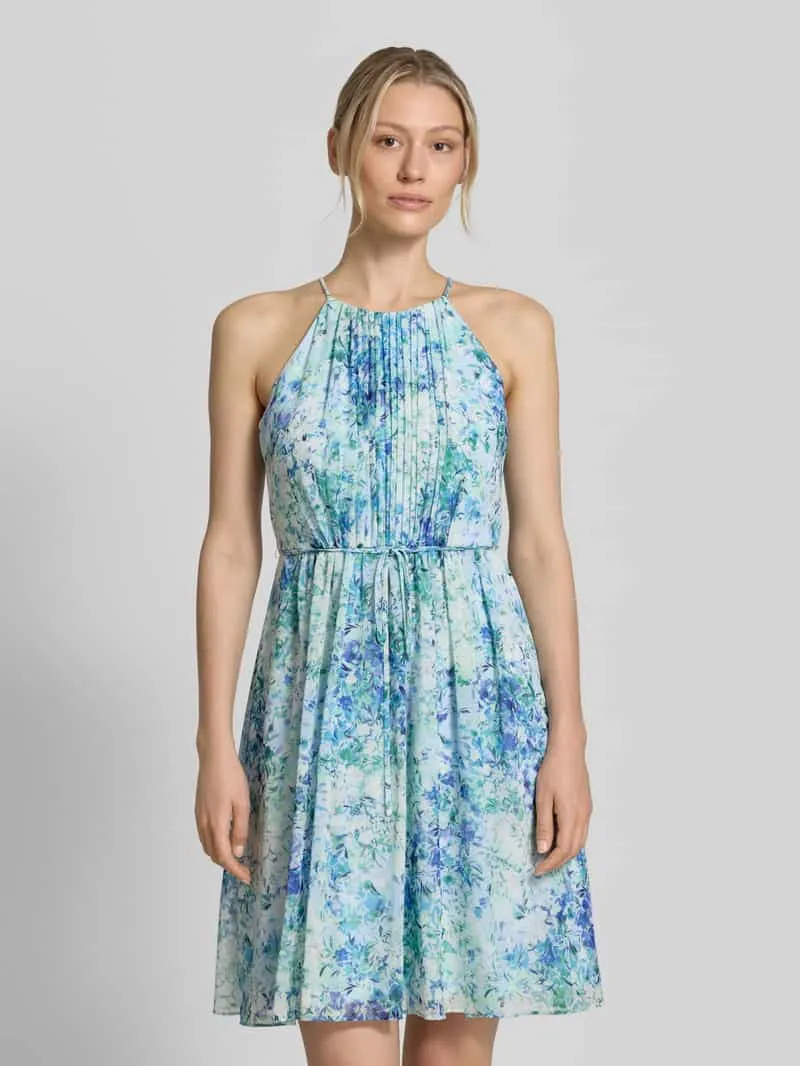 Jake*s Cocktail Mini-jurk in plooien-look met florale all-over print Blauw gemêleerd