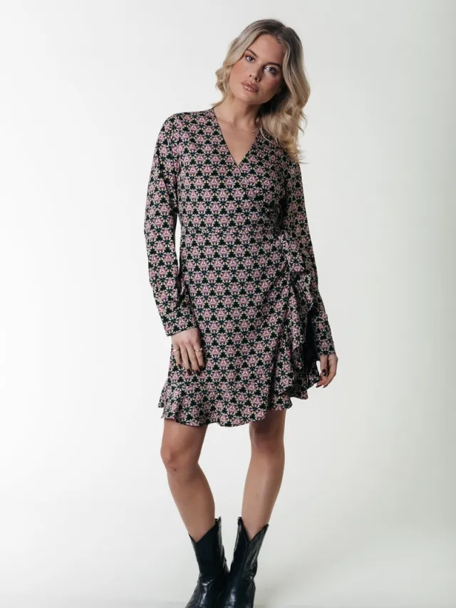 Colourful Rebel Telsi Graphic Flower Wrap Dress Candy Pink