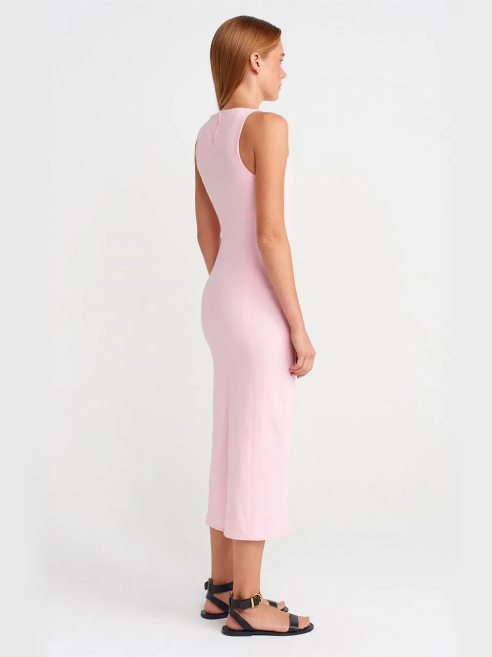 Dilvin Mouwloze Midi Bodycon Jurk Met Splits lichtroze, foto 2