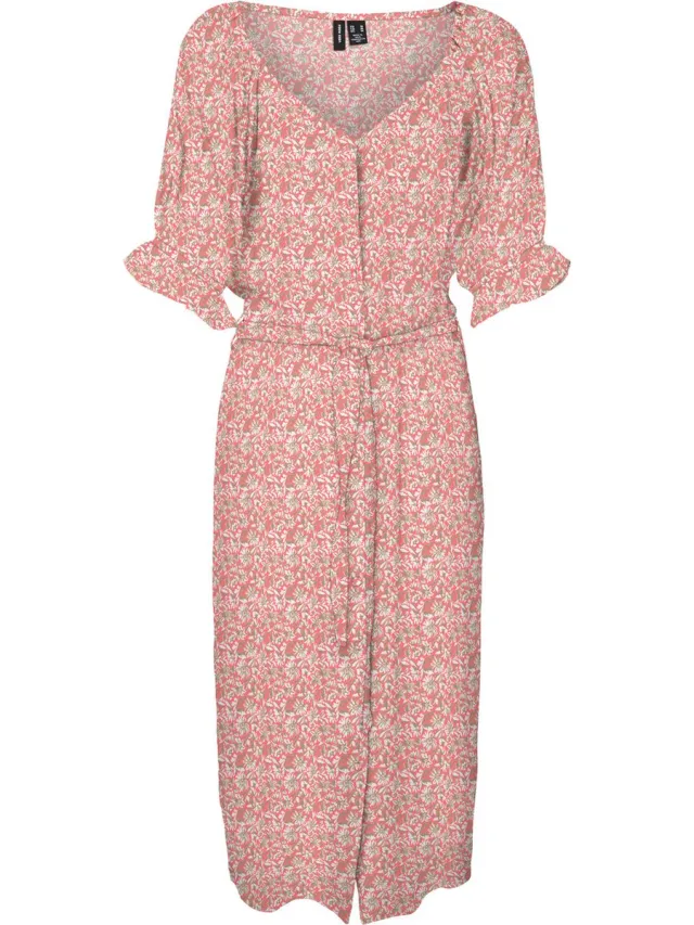 Vero Moda VMRANI 2/4 CALF SHIRT DRESS WVN LCS Dames Jurk Georgia Peach