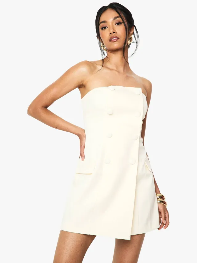 boohoo Dames Dubbelgeknoopte bandeau getailleerde mini-jurk Ivoor