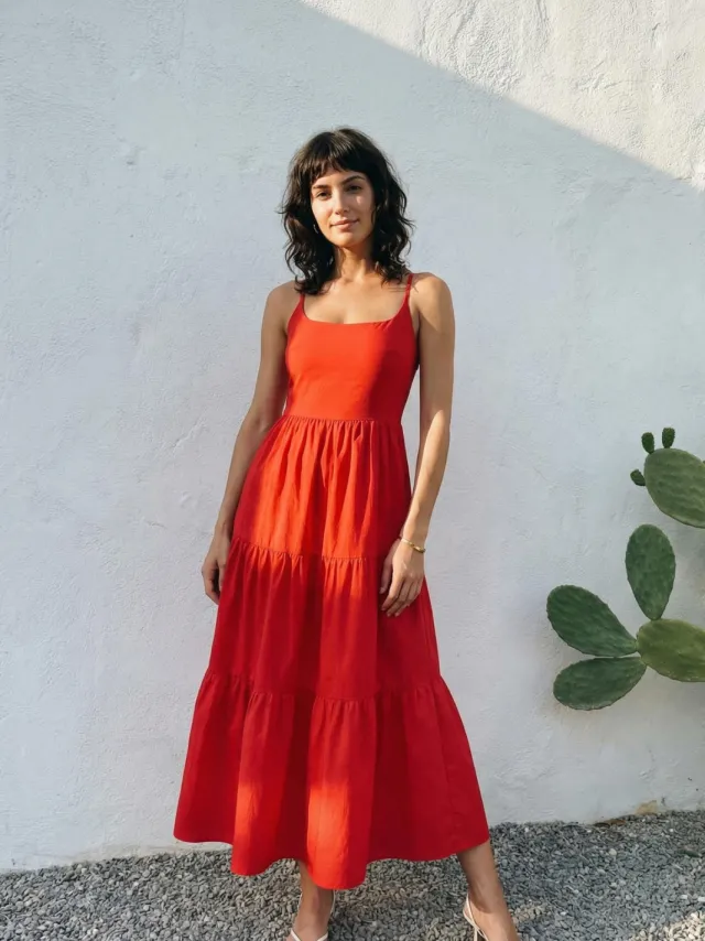 Trendyol TRENDYOLMİLLA Dames Rood Effen Maxi Mouwloos Casual Skater Jurken