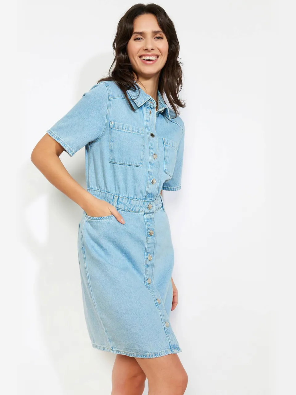 LOLALIZA denim blousejurk light blue denim, foto 3