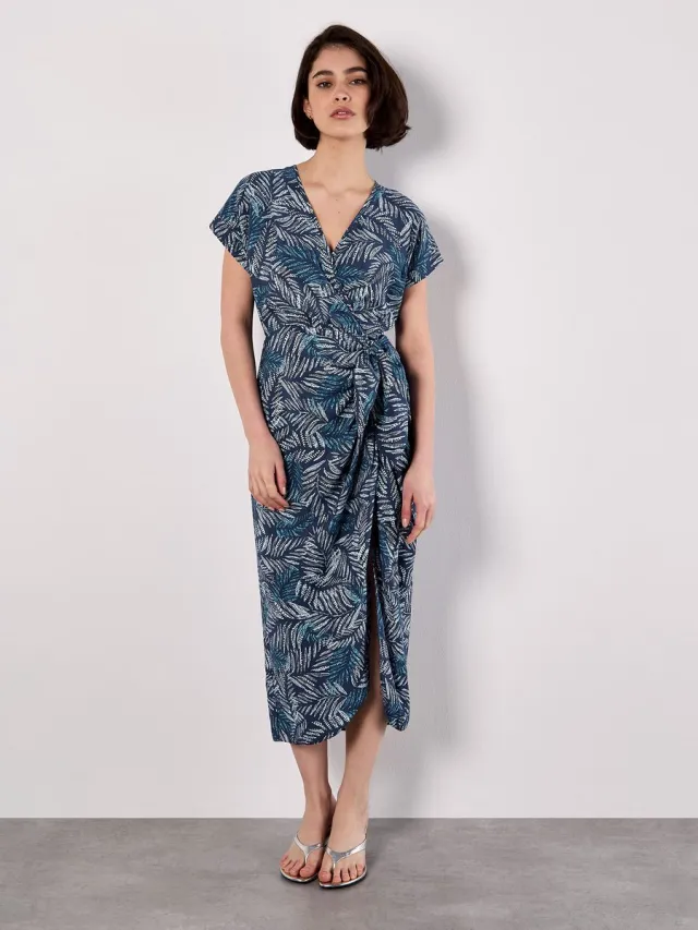 Apricot Midi-jurk met batikbladerenprint Blauw