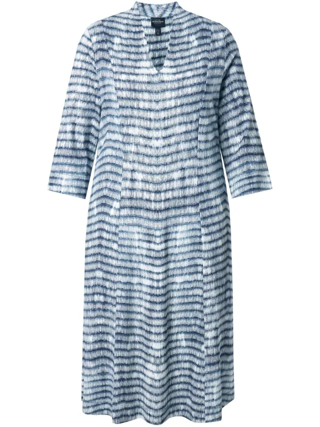 Ulla Popken Dames - Punto midi-jurk A-lijn gobletkraag 3/4-mouwen zakken - Donkermarine - Maat 46+