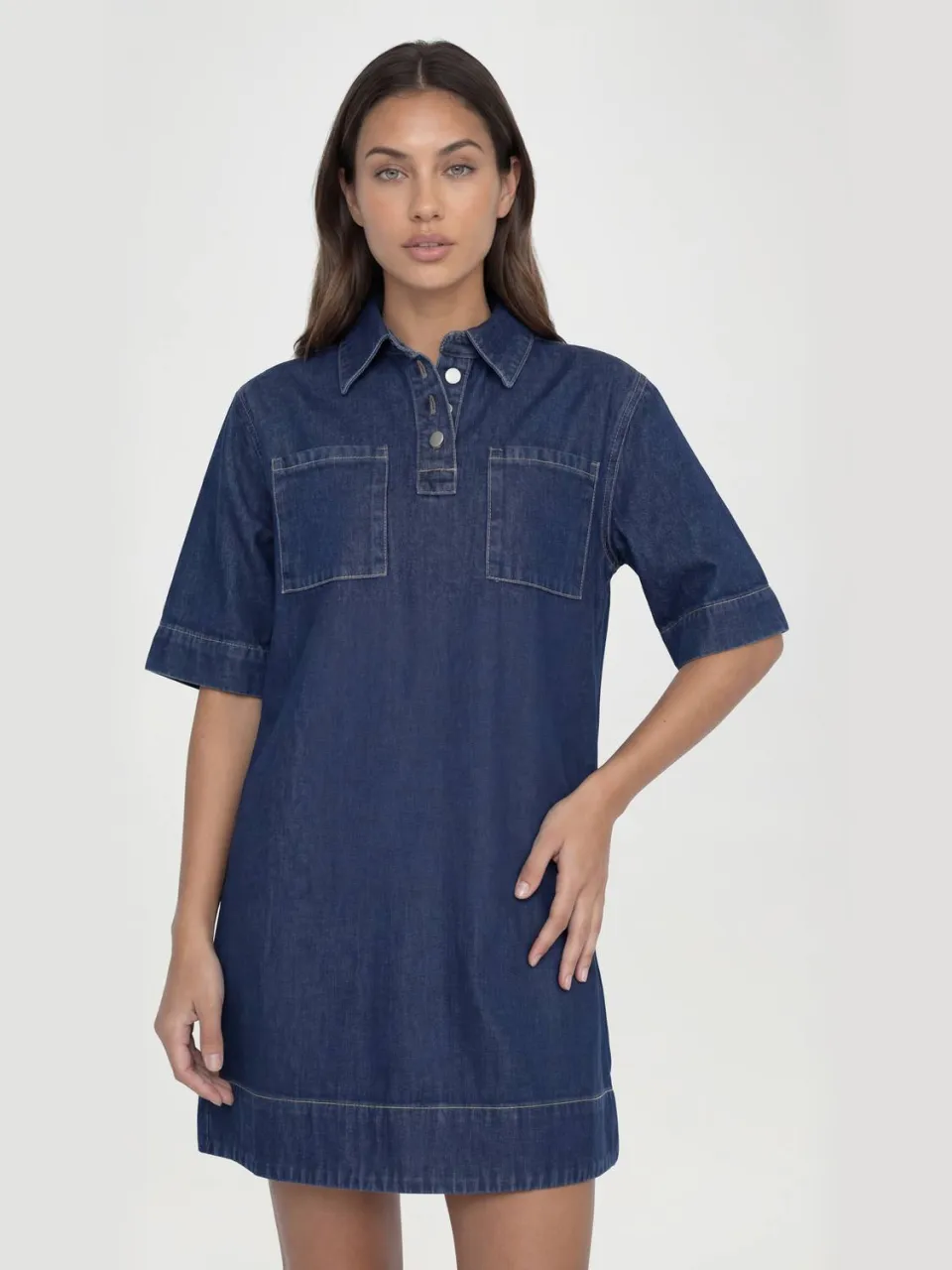 boohoo Dames Lange Denim Jurk Met Korte Mouwen, foto 3