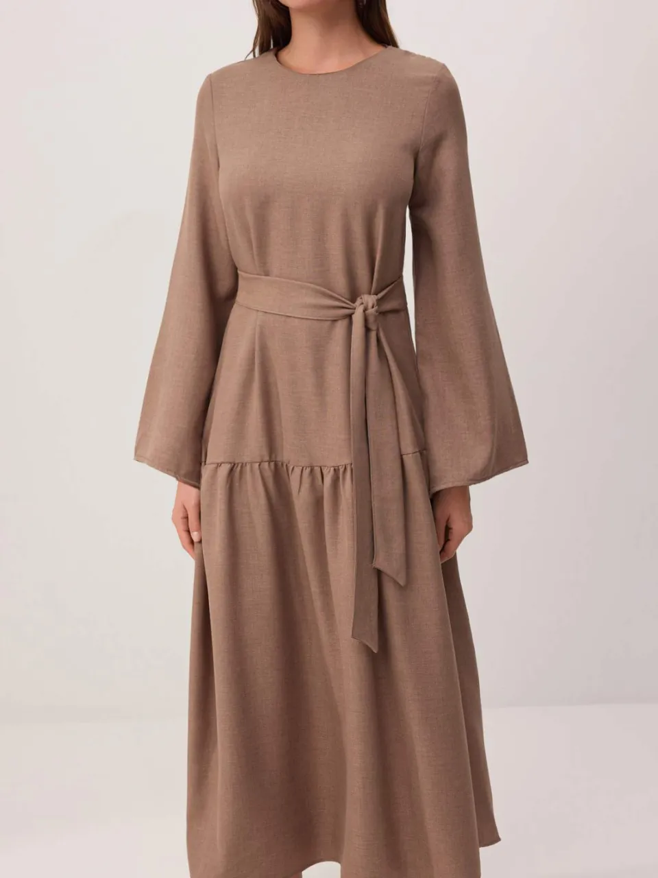 Trendyol Modest Dames Bruin Effen Maxi Lang Casual A-lijn Modest Jurken, foto 2