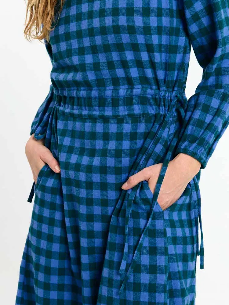 SUITE13LAB dames vegan Midi Jurk Ota Geruit Blauw, foto 2