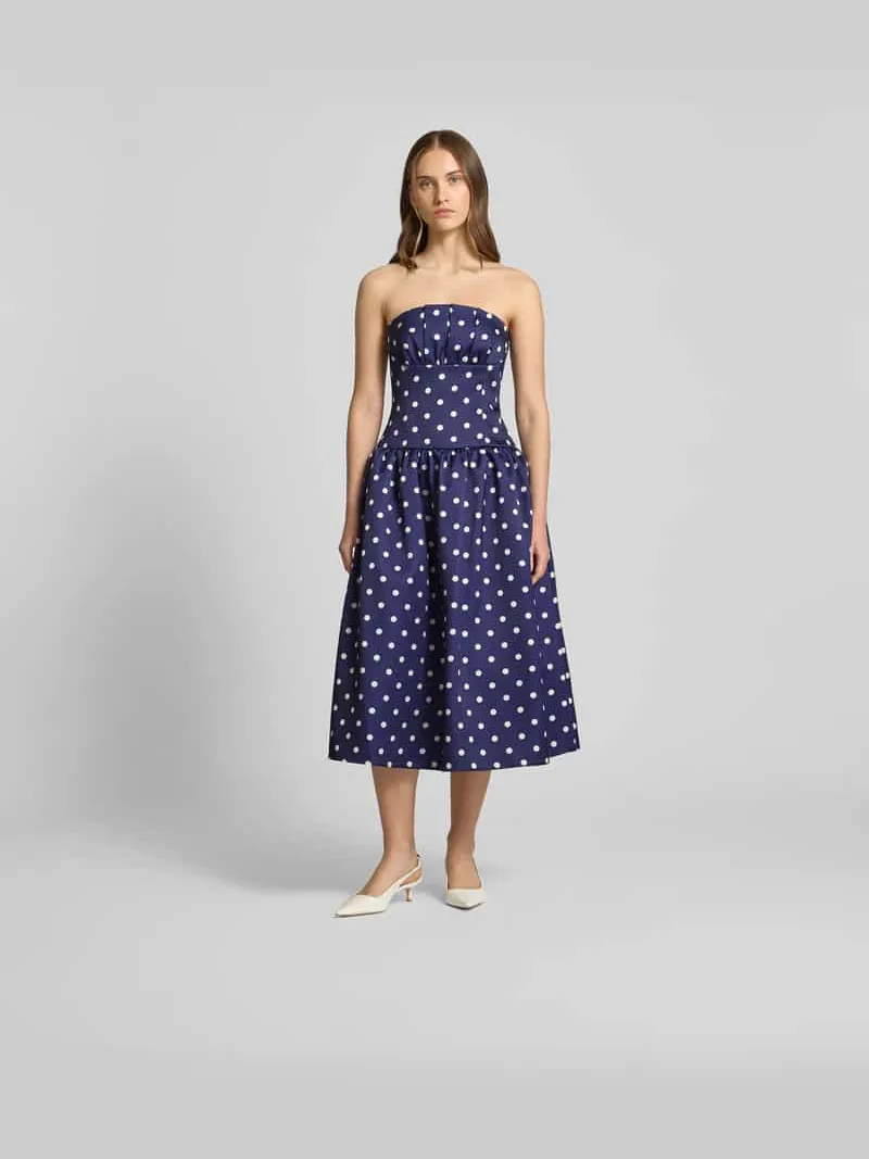 Self-Portrait Knielange jurk in off shoulder-design Marineblauw