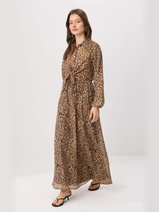 Trendyol Modest Dames Meerkleurig Dierenprint Maxi Lang A-lijn Modest Jurken Veelkleurig