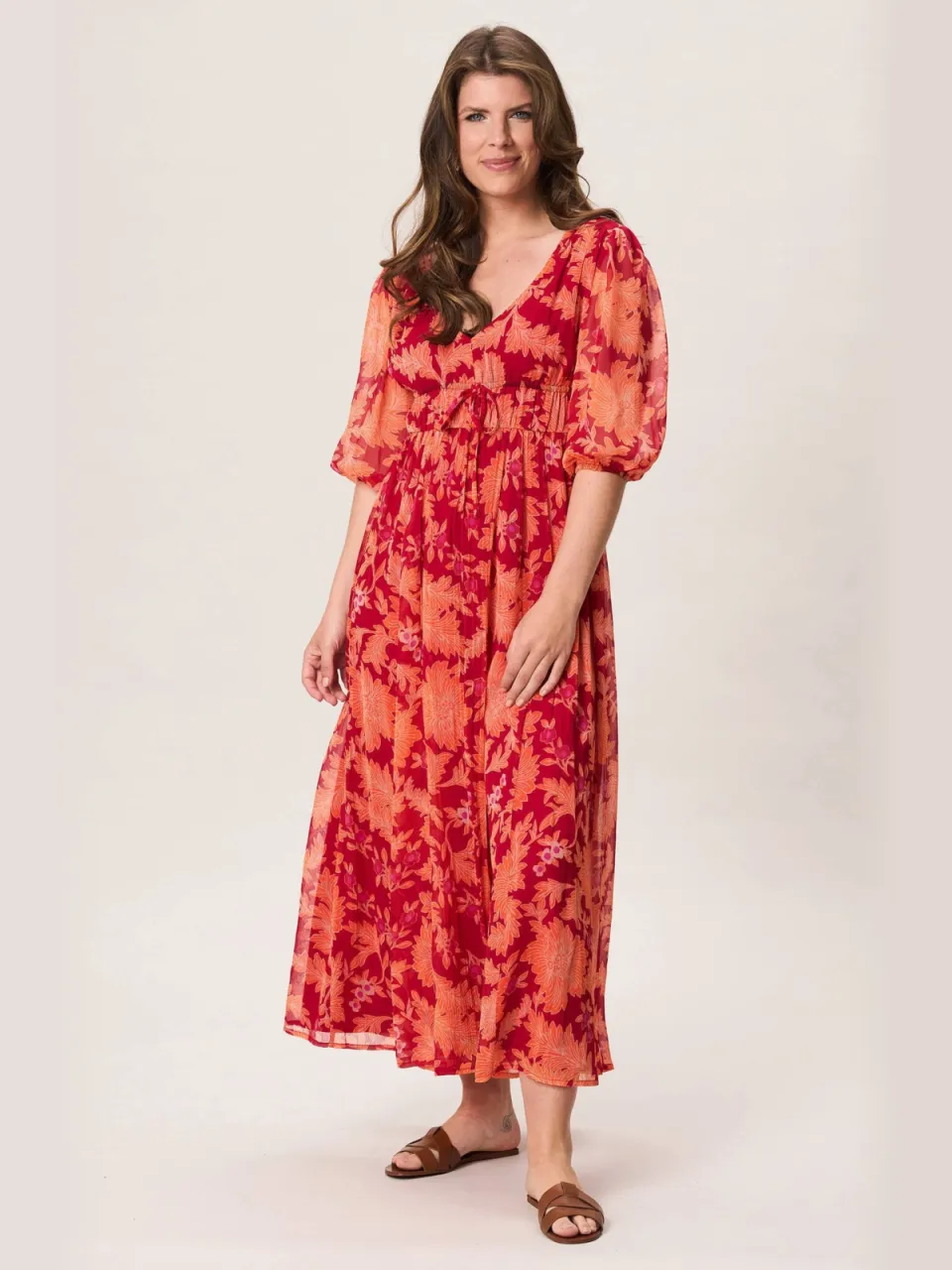Miss Etam gebloemde maxi jurk - rood multi rood
