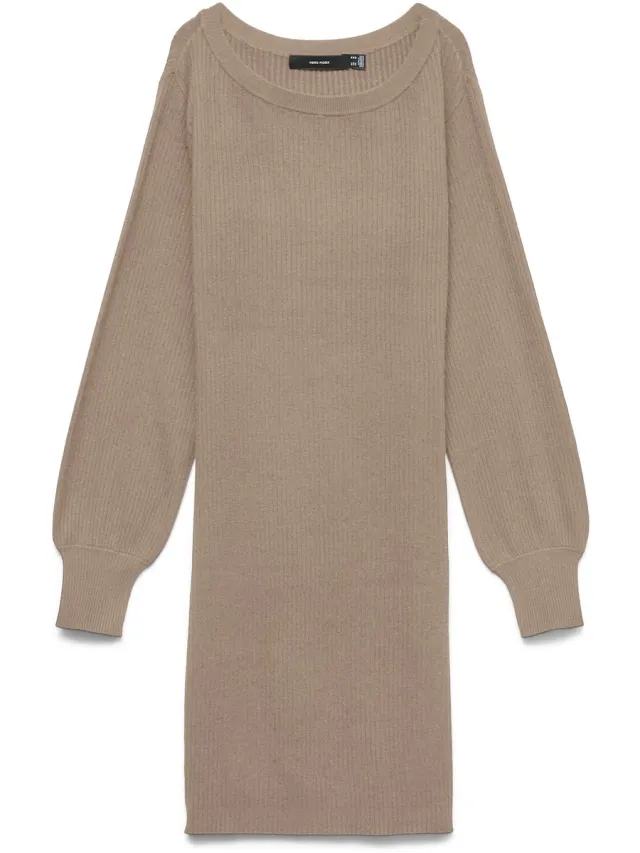 Vero Moda VMHOLLYKARIS LS RIB DRESS - Dames - Mini jurken Mocha Meringue