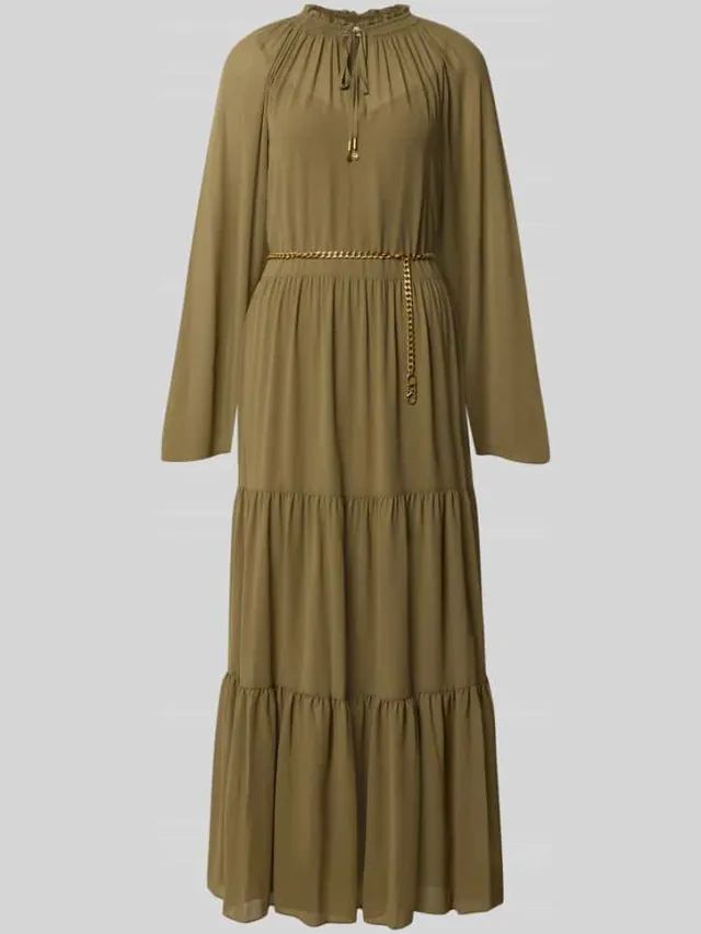 MICHAEL Michael Kors maxi-jurk in laagjeslook met riem olijfgroen, foto 2