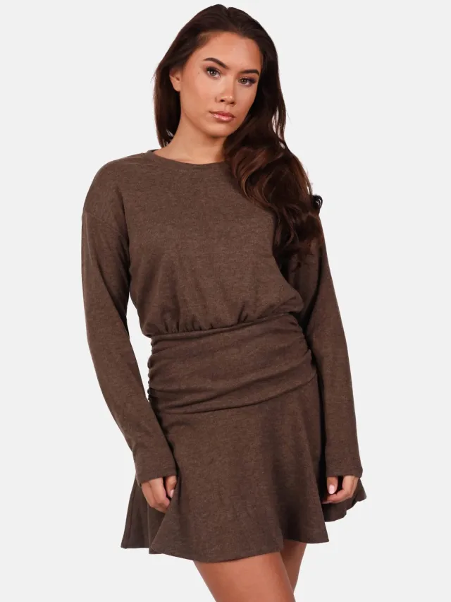 Getdrezzed Jurk met elastische taille bruin