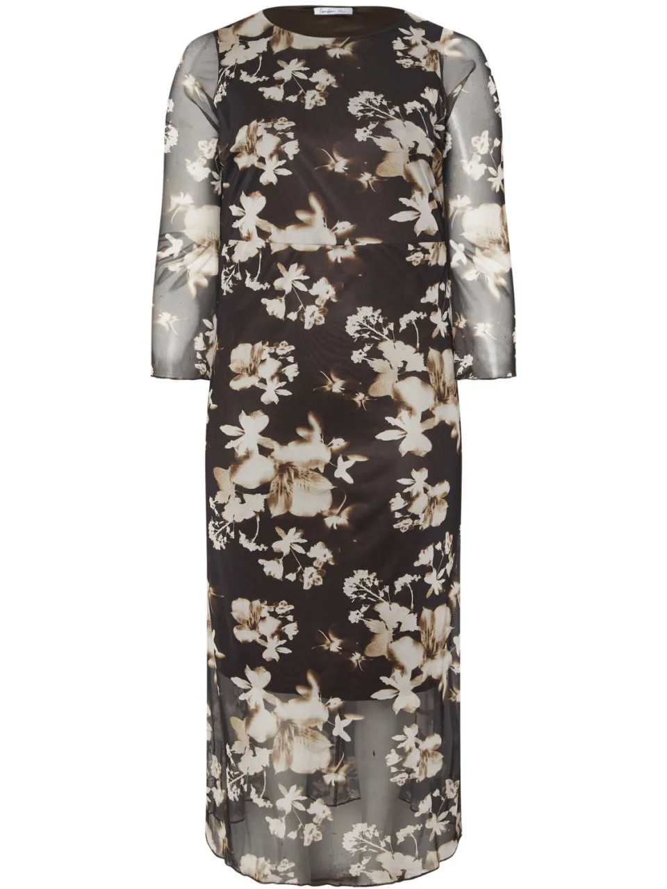 Yours London Natural Brown Floral Mesh Maxijurk, foto 4