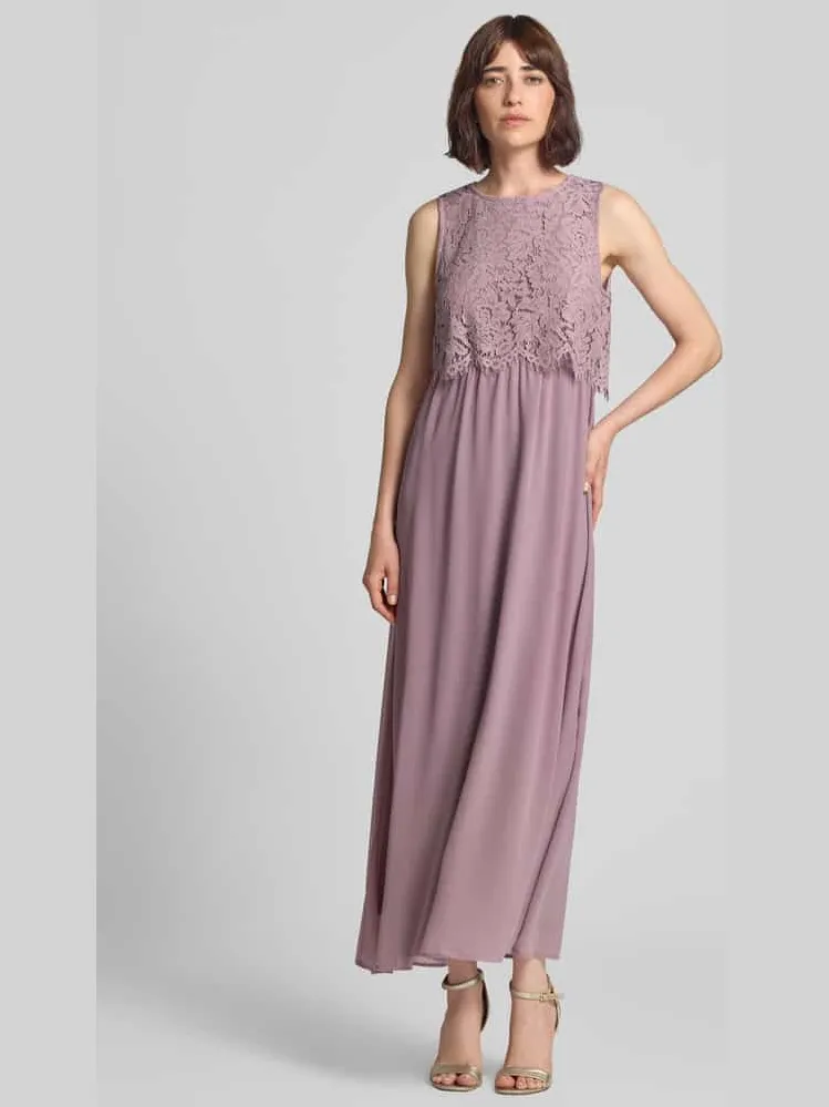 Vila Avondjurk met kant en ronde hals model 'MILINA LACE' Mauve