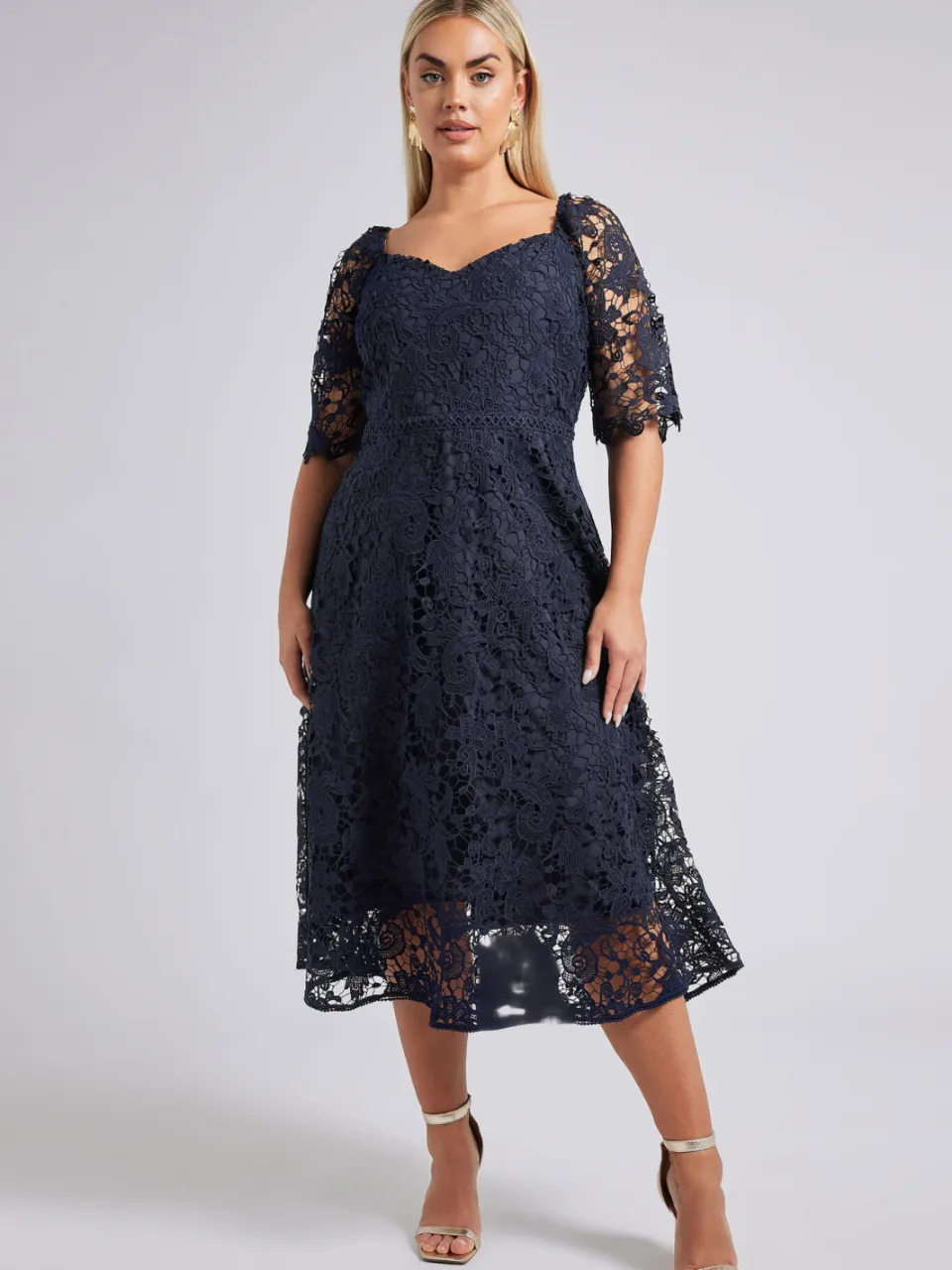 Yours London Gehaakte Premium Jurk Met Kant In Donkerblauw Blue