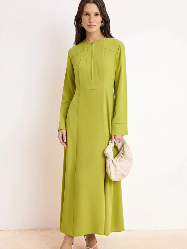 Turkishsouq Groene, platte maxi-jurk voor dames, lange, casual/dagelijkse A-lijn jurk met hijab, foto 2