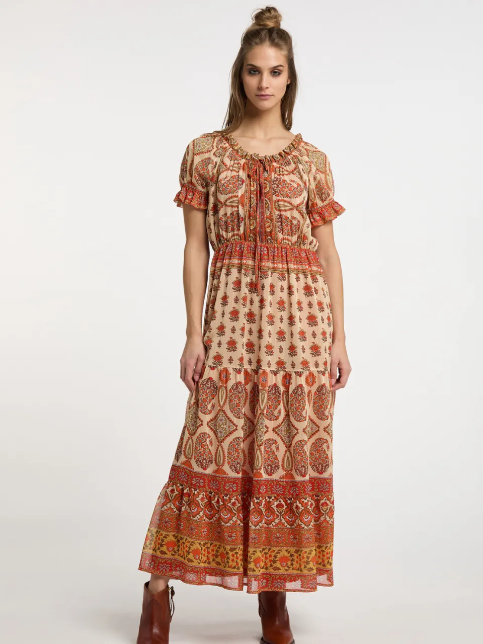 Usha Maxi-jurk met all-over print Dames Oranje Veelkleurig