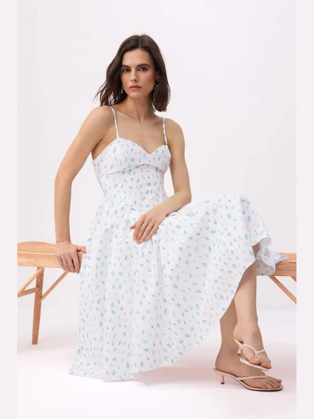 Trendyol TRENDYOLMİLLA Dames Meerkleurig Bloemen Midi Mouwloos Avond / Dagelijks Skater Jurken Veelkleurig