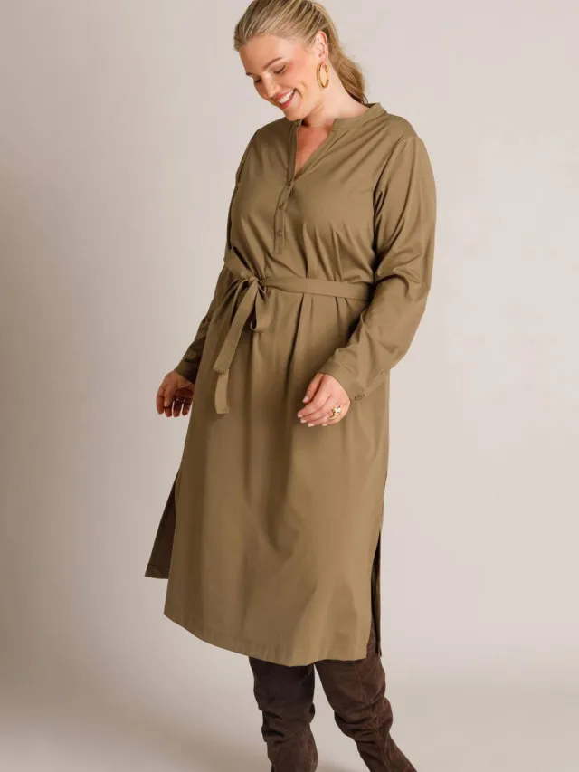 Yest Curve blousejurk travelstof Plus Size - olijfgroen