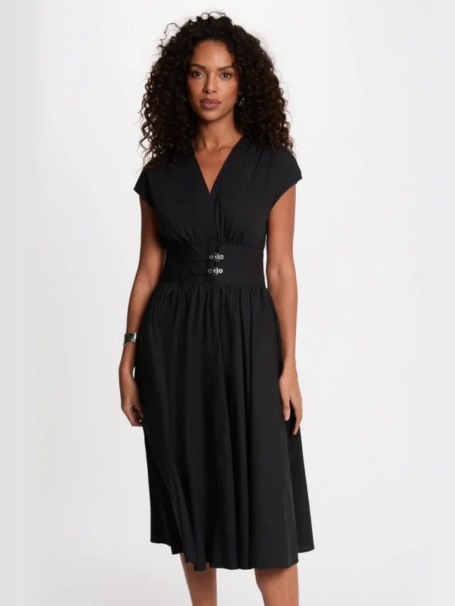 Morgan midi jurk met ceintuur - zwart